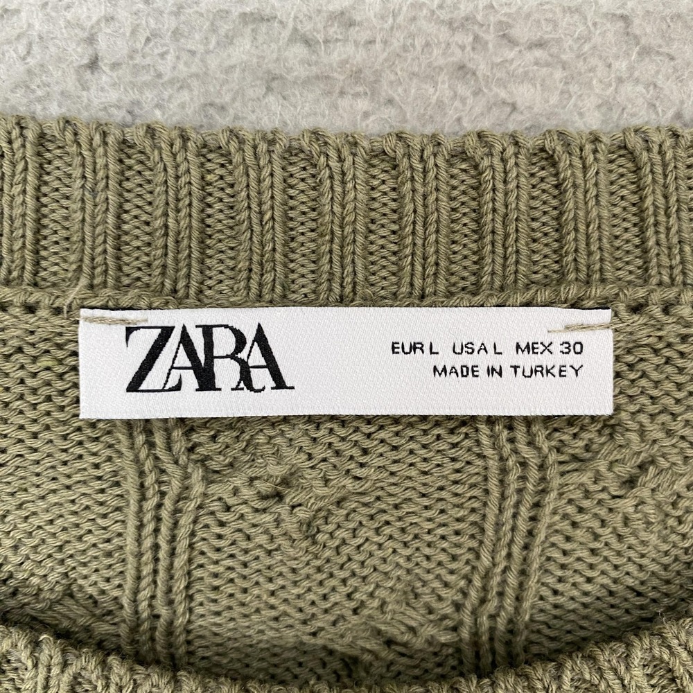 Zara Boxy Sweater Womens Large Green Cable Knit Cropped Balloon Sleeve Oversized - Picture 6 of 12